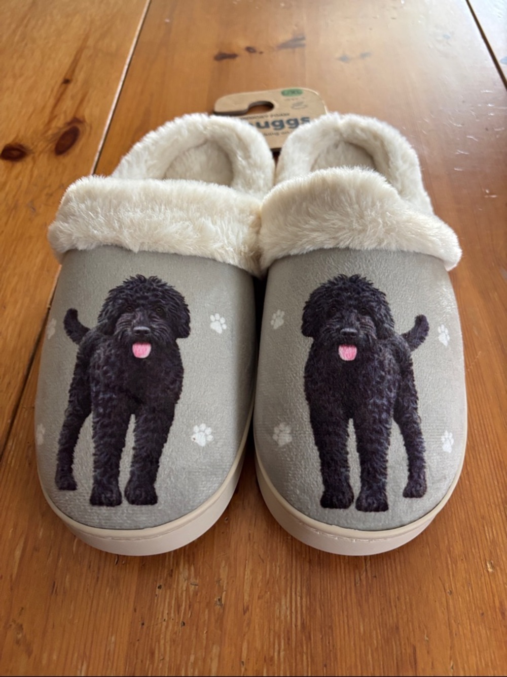 Snuggs Gray Dog Print Plush-Lined Slip-On Slippers